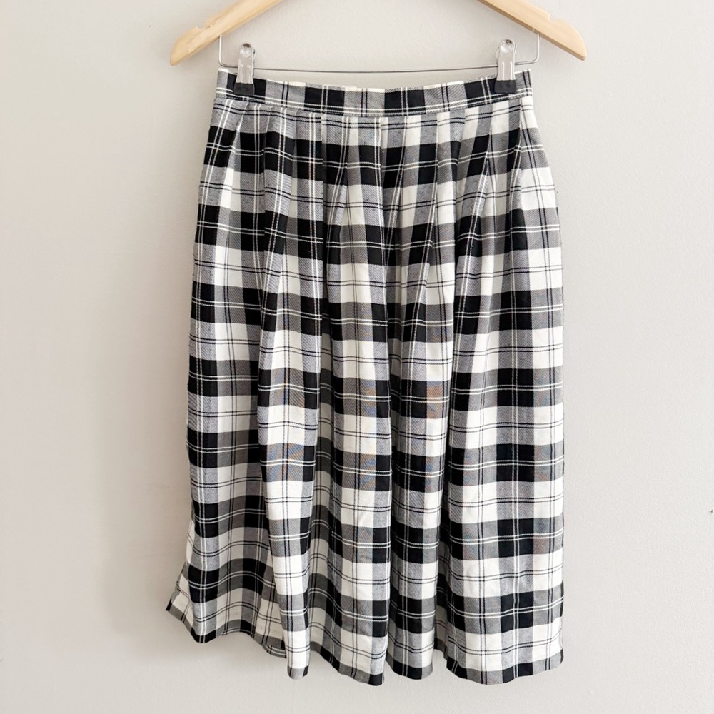 Vintage Classic Black and White Plaid Pleated Midi Skirt size small 6 - Picture 4 of 5